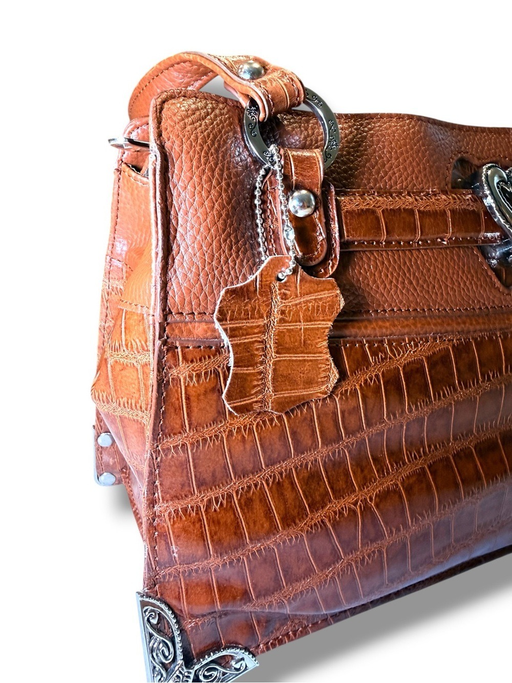 Marc Chantal Vintage Western Shoulder Bag Cognac Leather Heart Charm - Picture 5 of 12